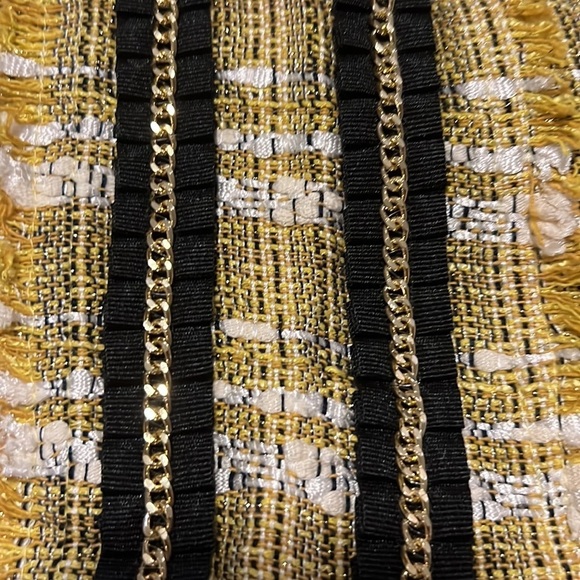 LIU JO Yellow Black Tweed Italian Couture Sustainable Fringe Mini Dress Sz: S - Picture 3 of 13